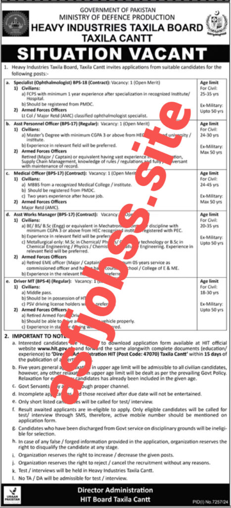 Heavy Industries Taxila Jobs 2025 New Advertisement: