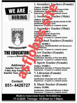 Latest New The Educators Jobs April 2025 Advertisement