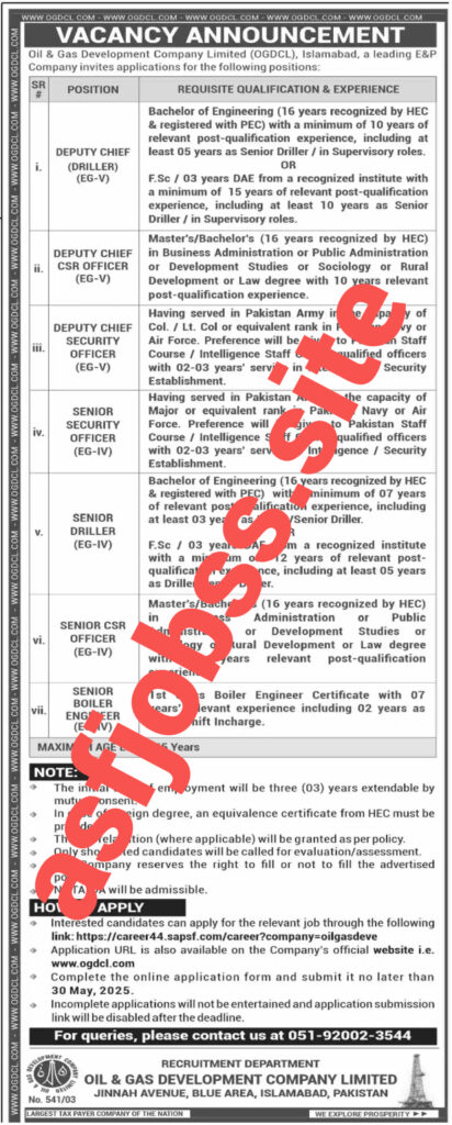 Latest Jobs In OGDCL Online Apply 2025